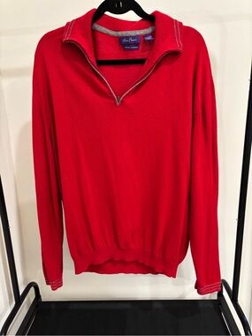 Alan Flusser Men's XL 1/4 Zip Mock Neck Cotton Cashmere Knit Sweater